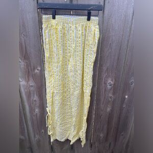 Aerie Yellow Striped Seersucker Bow Tie Pants Pajama Lounge Casual | XS